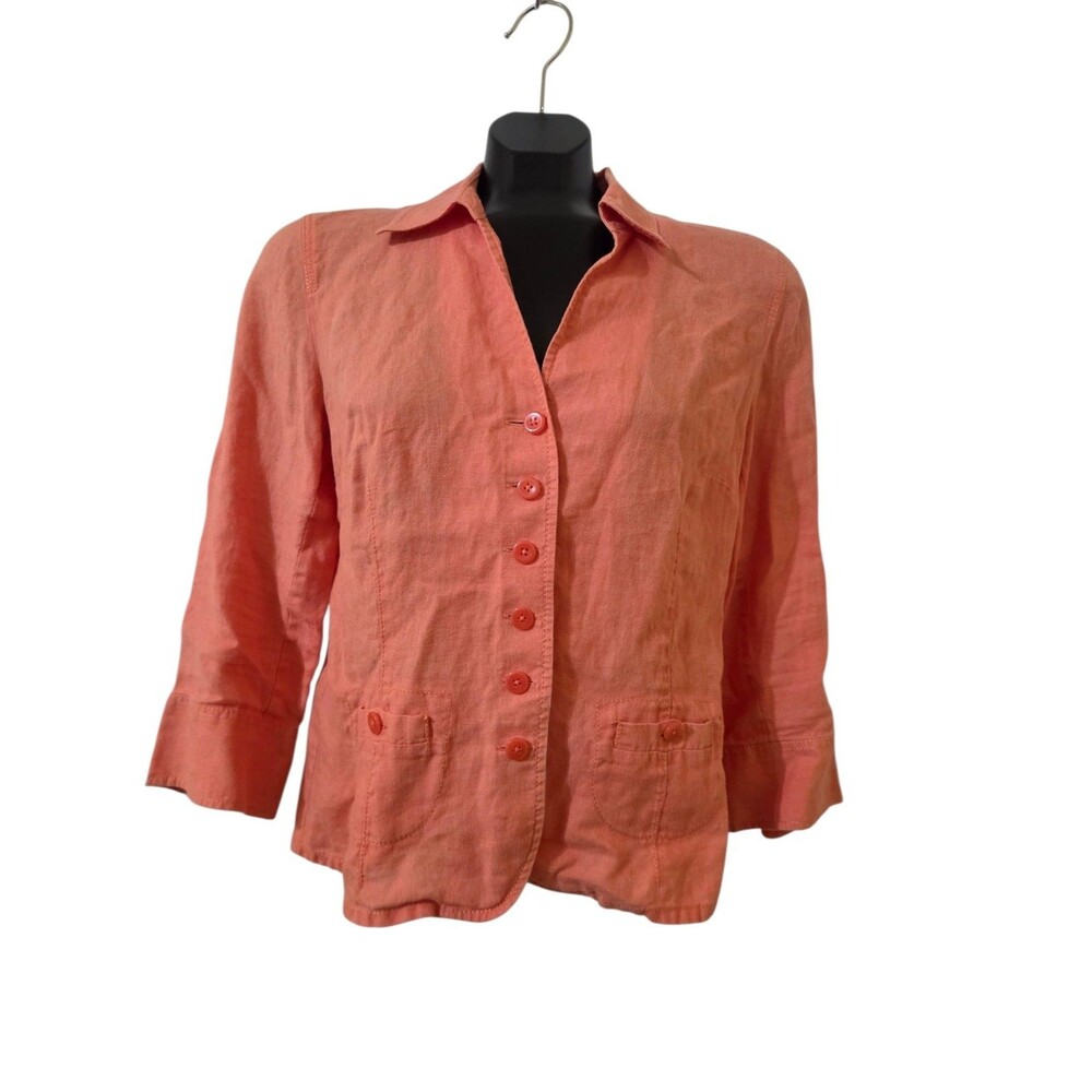Talbots 100% Irish Linen Jacket Women’s 8 Button Front Pockets Orange Coral A291